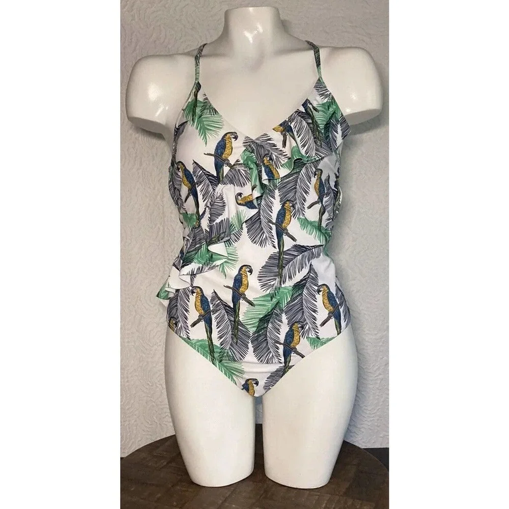 Eomenie Swimsuits Womens Birds Tropical Print One Piece Bathing Suits Small
